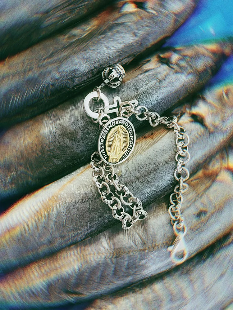 Fairies Whisper  the fish market collection Polished chain bracelet with Guadalupe emblem pendant